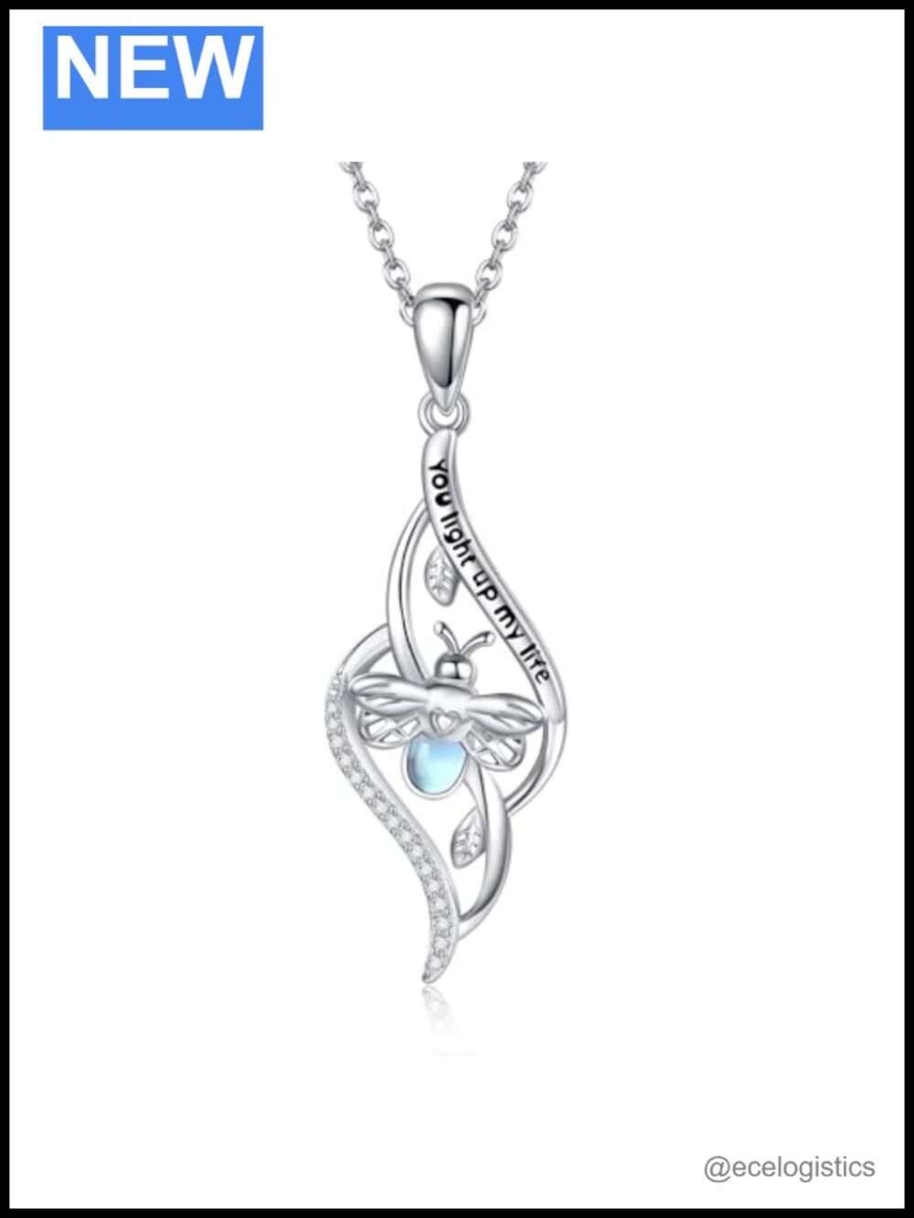Sterling Silver Firefly Pendant Necklace Moonstone 18 Inch Women's Jewelry